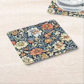 William Morris style floral acanthus pattern スクエアペーパーコースター (アングル)