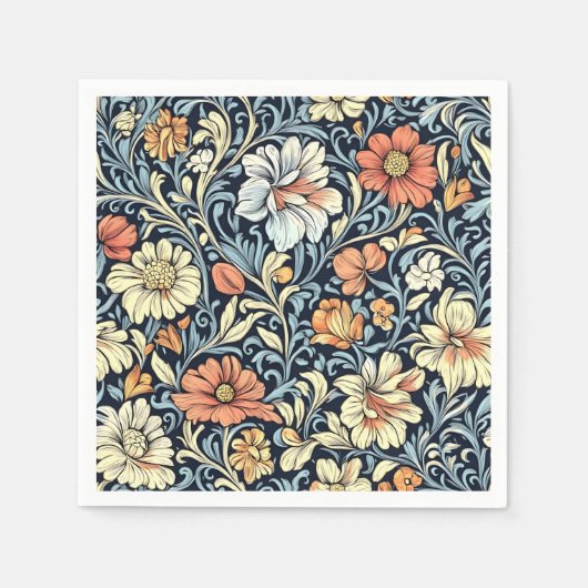 William Morris style floral acanthus pattern スタンダードカクテルナプキン (正面)