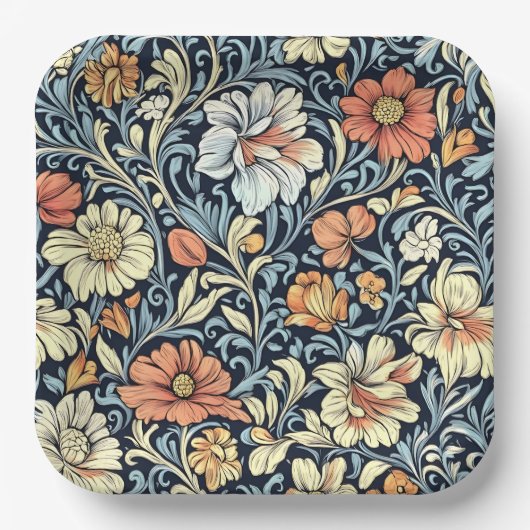 William Morris style floral acanthus pattern ペーパープレート (正面)