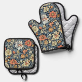 William Morris style floral acanthus pattern 鍋つかみ&鍋敷きセット (正面/裏面)