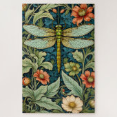 William Morris Style Flower Pattern Dragonfly Puzz ジグソーパズル (縦)