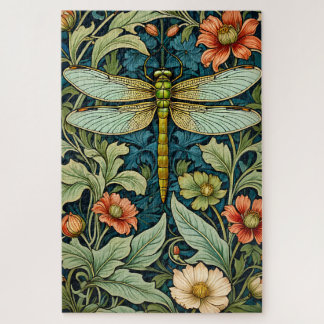 William Morris Style Flower Pattern Dragonfly Puzz ジグソーパズル