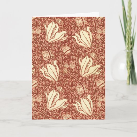 William Morris Style Red Lily Floral Pattern シーズンカード (正面)