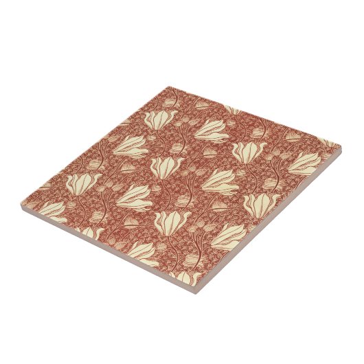 William Morris Style Red Lily Floral Pattern タイル (側面)