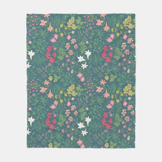 William Morris Style Spring Garden Floral Pattern フリースブランケット (正面)