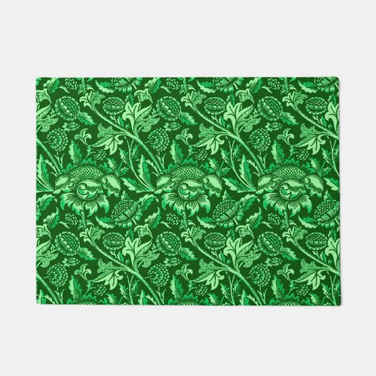 William Morris Sunflowers、エメラルドグリーン ドアマット (正面)