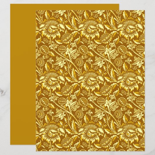 William Morris Sunflowers、マスタード金ゴールド、黄色 (正面/裏面)