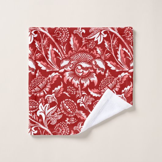 William Morris Sunflowers、深い 赤と白 バスタオルセット (ウォッシュタオル)