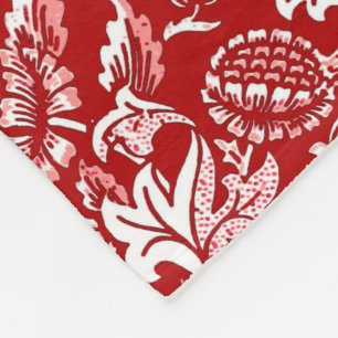 William Morris Sunflowers、深い 赤と白 フリースブランケット