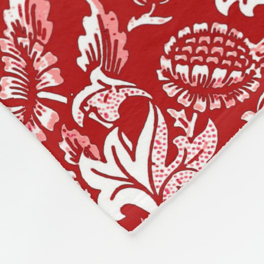 William Morris Sunflowers、深い 赤と白 フリースブランケット (角)