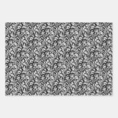 William Morris Thistle、白黒、金ゴールド、青 ラッピングペーパーシート (正面)