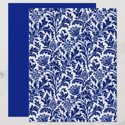 William Morris Thistle Damask、コバルトブルー&ホワイト (正面/裏面)