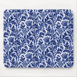 William Morris Thistle Damask、コバルトブルー&ホワイト マウスパッド