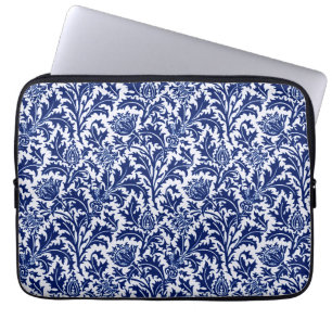 William Morris Thistle Damask、コバルトブルー&ホワイト ラップトップスリーブ