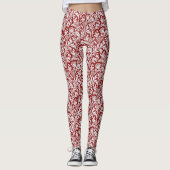 William Morris Thistle Damask、ダークレッド&ホワイト レギンス (正面)