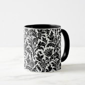 William Morris Thistle Damask、ブラック・オン・ホワイト マグカップ (正面右)