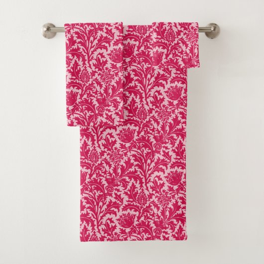 William Morris Thistle Damask、明るい赤紫色Pink バスタオルセット (インサイチュ)