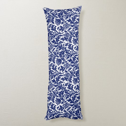 William Morris Thistle Damask Navy Blue on White ボディピロー (裏面 (縦))