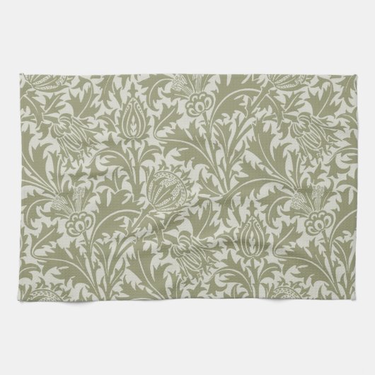 William Morris Thistle Sage Green Pattern キッチンタオル (横)