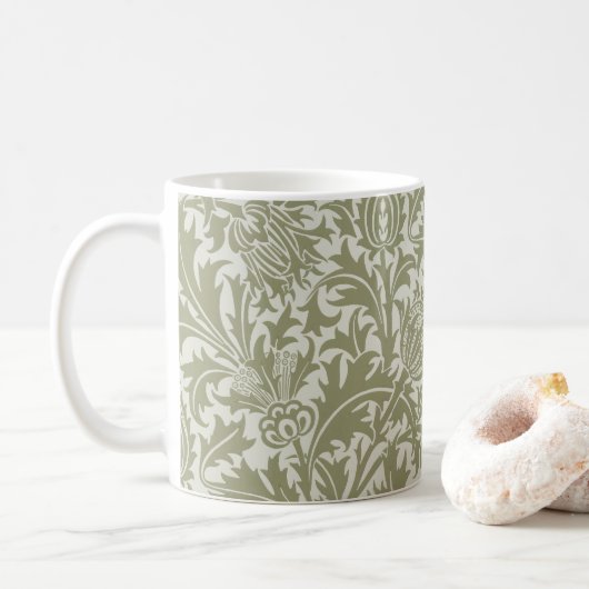 William Morris Thistle Sage Green Pattern コーヒーマグカップ (ドーナツ)