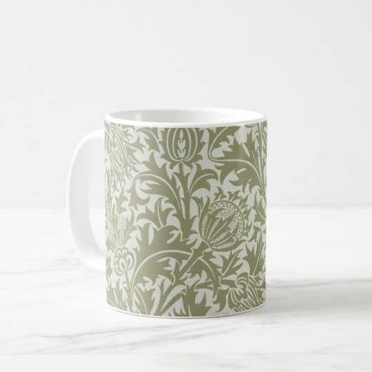 William Morris Thistle Sage Green Pattern コーヒーマグカップ (正面左)