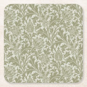 William Morris Thistle Sage Green Pattern スクエアペーパーコースター (正面)