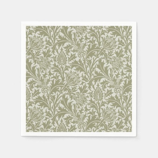 William Morris Thistle Sage Green Pattern スタンダードカクテルナプキン (正面)