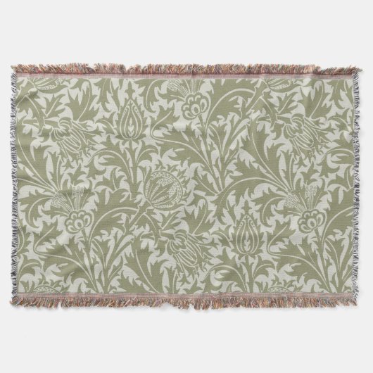 William Morris Thistle Sage Green Pattern スローブランケット (正面)