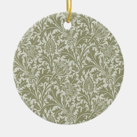 William Morris Thistle Sage Green Pattern セラミックオーナメント (正面)