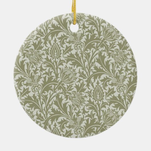 William Morris Thistle Sage Green Pattern セラミックオーナメント (裏面)