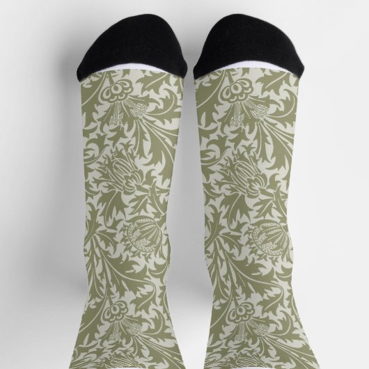 William Morris Thistle Sage Green Pattern ソックス (上部)