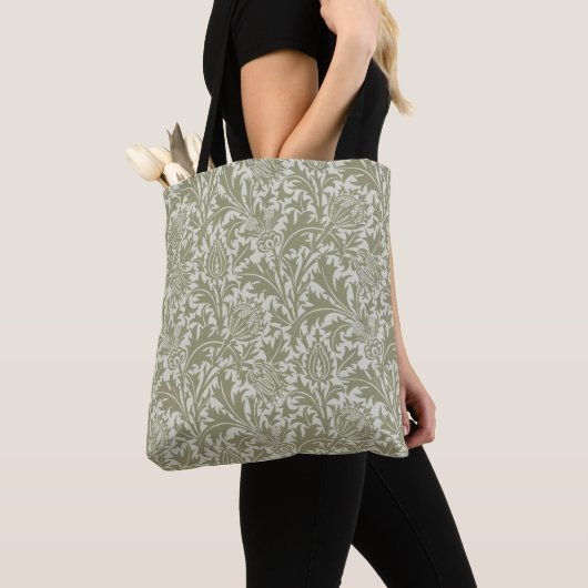 William Morris Thistle Sage Green Pattern トートバッグ (クローズアップ)