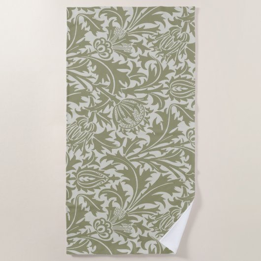 William Morris Thistle Sage Green Pattern ビーチタオル (正面)