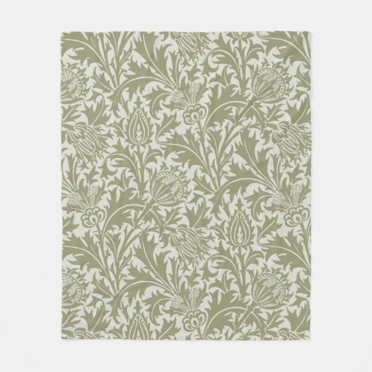 William Morris Thistle Sage Green Pattern フリースブランケット (正面)