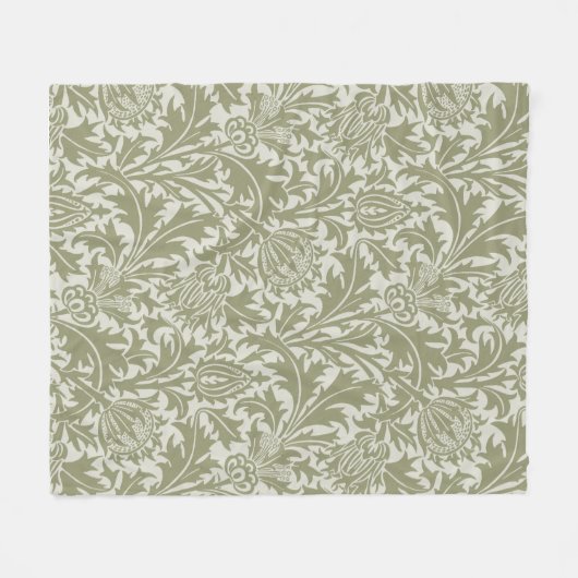 William Morris Thistle Sage Green Pattern フリースブランケット (正面(横))
