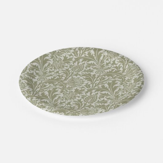 William Morris Thistle Sage Green Pattern ペーパープレート (アングル)
