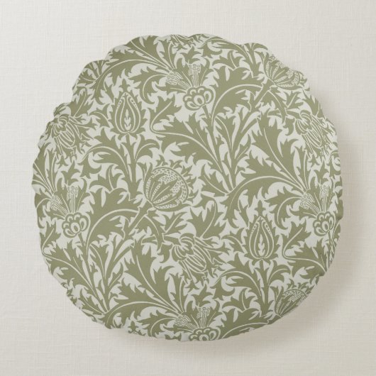 William Morris Thistle Sage Green Pattern ラウンドクッション (正面)