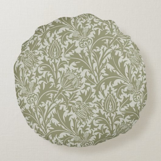 William Morris Thistle Sage Green Pattern ラウンドクッション (裏面)