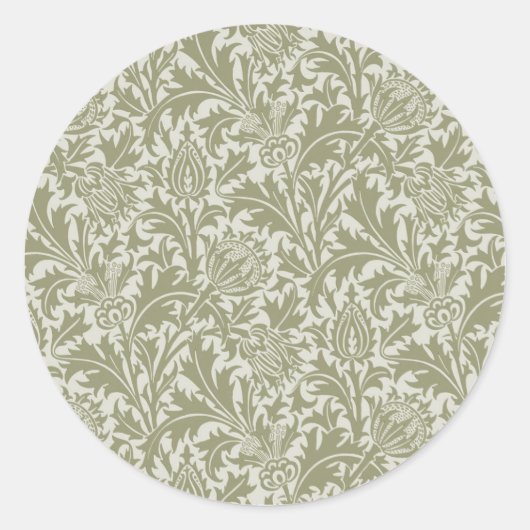 William Morris Thistle Sage Green Pattern ラウンドシール (正面)