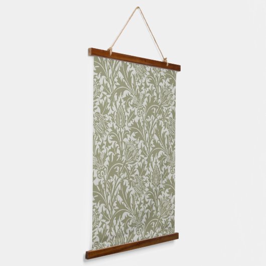 William Morris Thistle Sage Green Pattern 吊り下げ型タペストリー (傾斜あり)