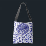 William Morris Tree of Life, Cobalt Blue and White クロスボディバッグ<br><div class="desc">ウィリアム・モリス・アールヌーボーのバッグは伝統的、白い背景にエキゾチックな花や鳥で満たされた枝に囲まれたファンタジーの木々、豊かなコバルトブルーと深い海軍の色合いを特徴とする「生命の木」パターンを取る</div>
