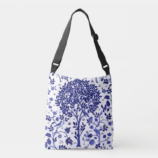 William Morris Tree of Life, Cobalt Blue and White クロスボディバッグ (正面)