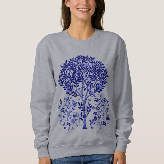 William Morris Tree of Life, Cobalt Blue and White スウェットシャツ (正面)