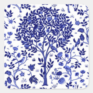 William Morris Tree of Life, Cobalt Blue and White スクエアシール