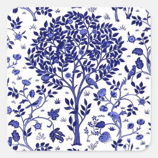 William Morris Tree of Life, Cobalt Blue and White スクエアシール (正面)
