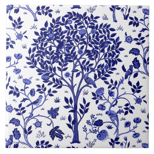 William Morris Tree of Life, Cobalt Blue and White タイル (正面)