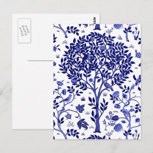 William Morris Tree of Life, Cobalt Blue and White ポストカード (正面/裏面)