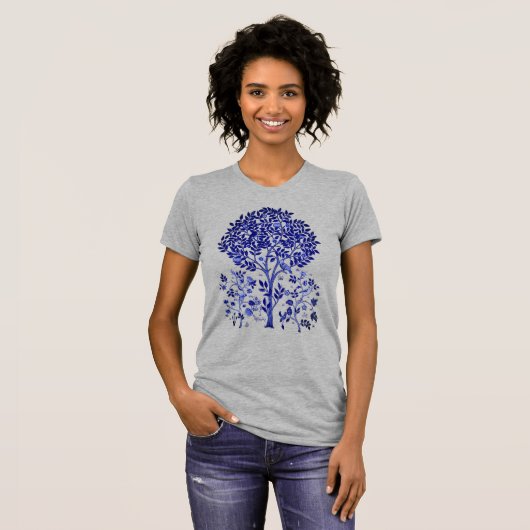 William Morris Tree of Life, Cobalt Blue and White Tシャツ (正面フル)