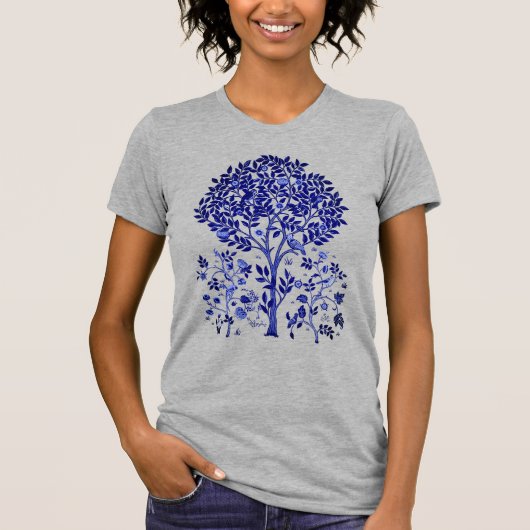 William Morris Tree of Life, Cobalt Blue and White Tシャツ (正面)