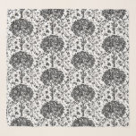 William Morris Tree of Life Pattern, Black & White スカーフ<br><div class="desc">ウィリアムモリスアールヌーボーの四角いスカーフ伝統的は、「生命の木」パターンを取る，エキゾチックな花や鳥で満たされた枝に囲まれたファンタジーの木々，黒と灰色/灰色の色合い，白い背景に</div>
